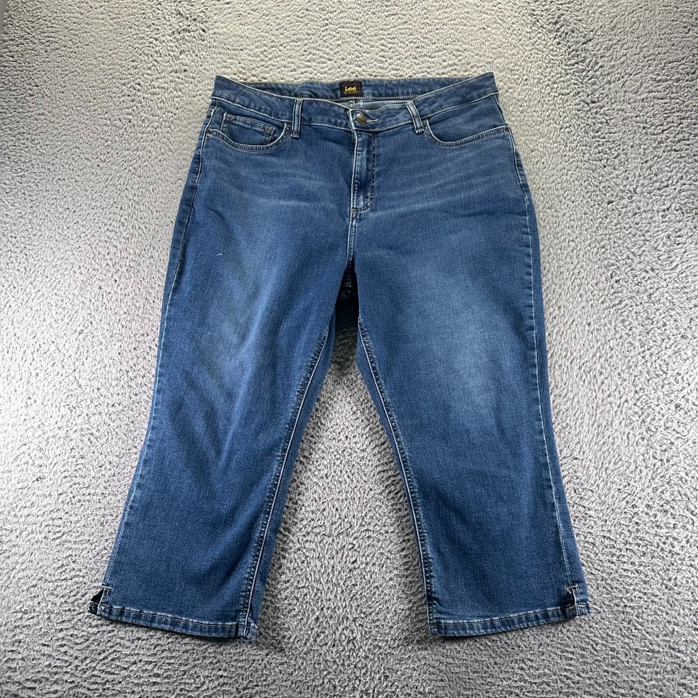Lee Legendary Jeans Women's 18 Blue Cotton Denim Capri Workwear Faded Stretch